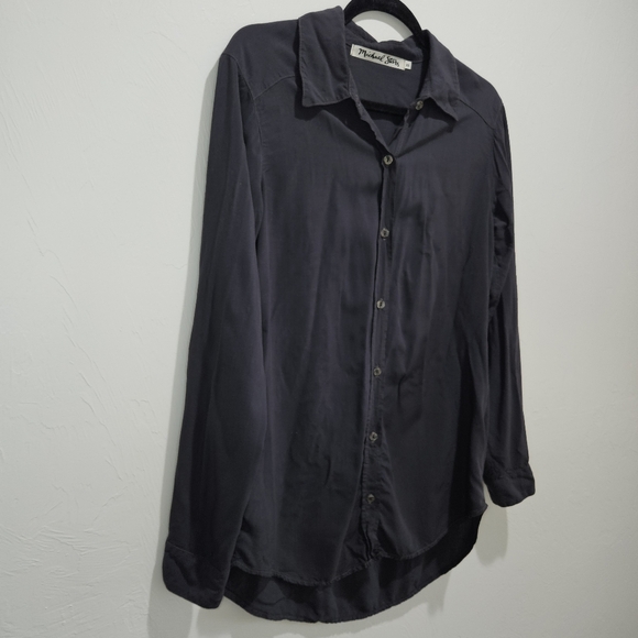 Michael Stars Long Sleeve Button Shirt Top Blouse Dark Gray Rayon Made in USA XS - Picture 5 of 16